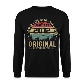 13 Jahre altes Geburtstagsgeschenk, geboren im Januar 2012 - Unisex Pullover - Schwarz - Vorne - Alina (178cm) & Michal (187cm)