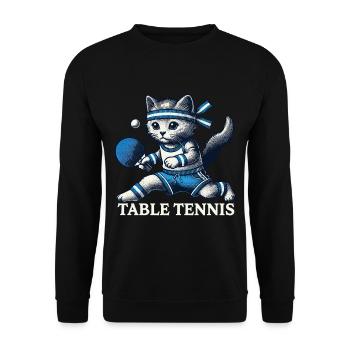 Cute Cat Playing Table Tennis Vintage Style - Unisex Sweatshirt - black - Front - Alina (178cm) & Michal (187cm)