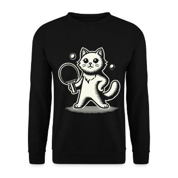 Cute cat playing table tennis - Unisex Sweatshirt - black - Front - Alina (178cm) & Michal (187cm)