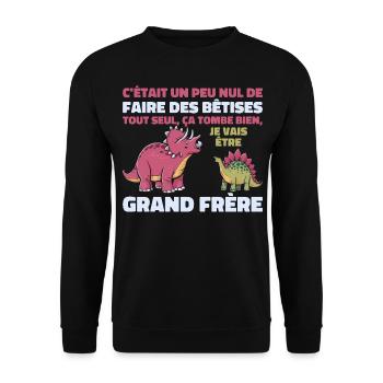 Futur Grand Frère Dinosaure Grand Frère Cadeau - Sweat-shirt Unisexe - noir - Devant - Alina (178cm) & Michal (187cm)