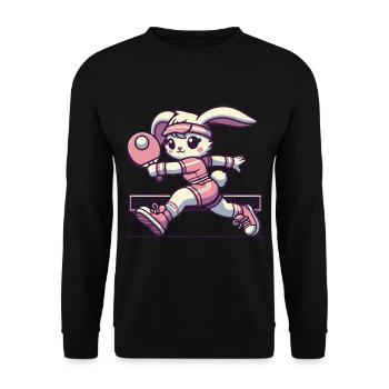 Kawaii Hase Tischtennis Spieler - Unisex Pullover - Schwarz - Vorne - Alina (178cm) & Michal (187cm)