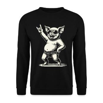 Funny Rock Music Pig Heavy Metal Festival - Unisex Sweatshirt - black - Front - Alina (178cm) & Michal (187cm)