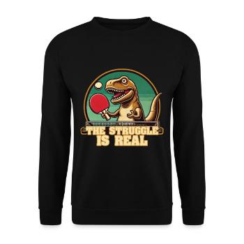Lustiger T-Rex Tischtennis Struggle Spruch - Unisex Pullover - Schwarz - Vorne - Alina (178cm) & Michal (187cm)