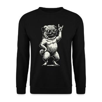 Rock Musik Mops Heavy Metal Festival Design - Unisex Pullover - Schwarz - Vorne - Alina (178cm) & Michal (187cm)