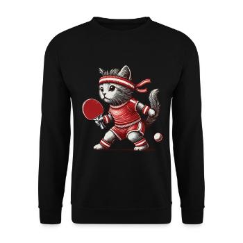 Niedliche Katze Tischtennis Retro Vintage Style - Unisex Pullover - Schwarz - Vorne - Alina (178cm) & Michal (187cm)