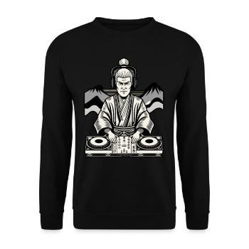 Musik Retro Streetwear DJ Samurai Graffiti - Unisex Pullover - Schwarz - Vorne - Alina (178cm) & Michal (187cm)