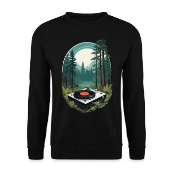 Musik Streetwear Outfit Natur Vinyl Plattenspieler - Unisex Pullover - Schwarz - Vorne - Alina (178cm) & Michal (187cm)
