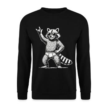 Lustiges Waschbär Rock Musik Festival Design - Unisex Pullover - Schwarz - Vorne - Alina (178cm) & Michal (187cm)