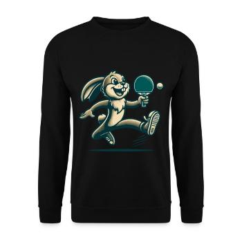 Lapin de tennis de table de dessin animé rétro - Sweat-shirt Unisexe - noir - Devant - Alina (178cm) & Michal (187cm)