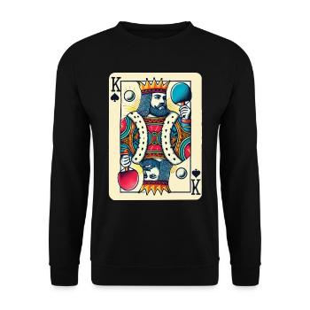 Retro Spielkarte Tischtennis König Design - Unisex Pullover - Schwarz - Vorne - Alina (178cm) & Michal (187cm)