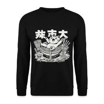 Kawaii Katzen Ramen Nudeln Japanische Streetwear - Unisex Pullover - Schwarz - Vorne - Alina (178cm) & Michal (187cm)