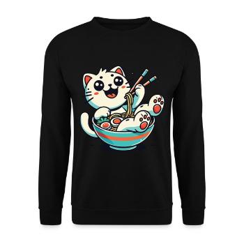 Kawaii Ramen Cat Streetwear Japanese Noodles - Unisex Sweatshirt - black - Front - Alina (178cm) & Michal (187cm)
