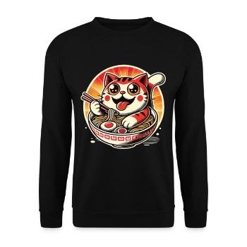 Streetwear Cat Ramen Nudeln Japanische Glück - Unisex Pullover - Schwarz - Vorne - Alina (178cm) & Michal (187cm)