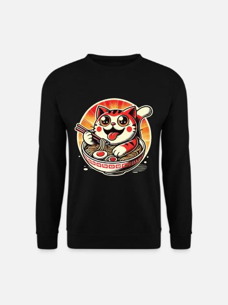 Streetwear Cat Ramen Noodles Japanese Happiness - Unisex Sweatshirt - black
