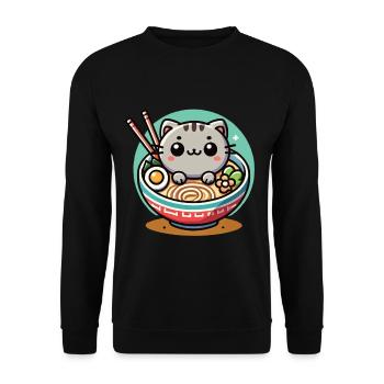 Kawaii Cat Ramen Noodles Japanese Streetwear - Unisex Sweatshirt - black - Front - Alina (178cm) & Michal (187cm)