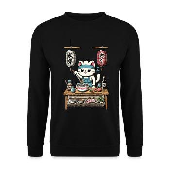 Cats, Ramen, Chef, Ukiyo-E, Kawaii, Retro, Japan - Unisex Sweatshirt - black - Front - Alina (178cm) & Michal (187cm)