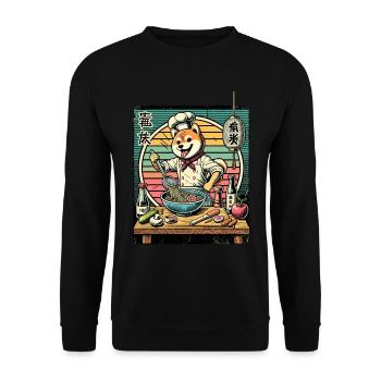 Shiba Hund Ramen Chefkoch Kanji Schrift Retro - Unisex Pullover - Schwarz - Vorne - Alina (178cm) & Michal (187cm)