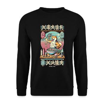 Shiba Hund Ramen Chefkoch Im Ukiyo-E Stil - Unisex Pullover - Schwarz - Vorne - Alina (178cm) & Michal (187cm)