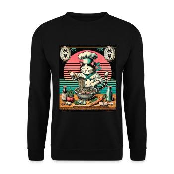 Ramen Nouilles Chats Chef Kawaii Rétro Japon - Sweat-shirt Unisexe - noir - Devant - Alina (178cm) & Michal (187cm)