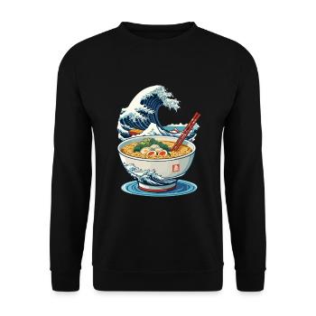 Ramen Ukiyo-E Japanisches Retro Streetwear - Unisex Pullover - Schwarz - Vorne - Alina (178cm) & Michal (187cm)