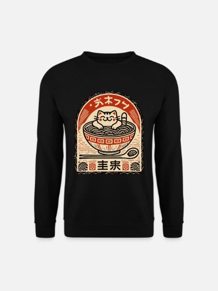 Niedliche Katze Im Ramen Ukiyo-E Streetwear Kunst - Unisex Pullover - Schwarz