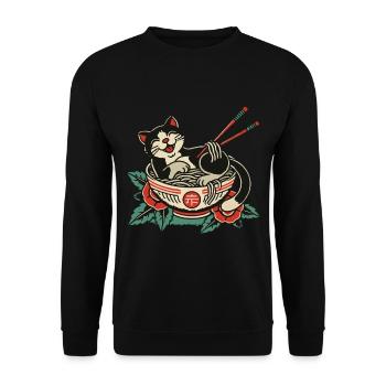 Nouilles Ramen Kawaii Chat Heureux - Sweat-shirt Unisexe - noir - Devant - Alina (178cm) & Michal (187cm)