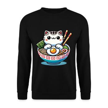 Chat Kawaii en Ramen Bowl Streetwear - Sweat-shirt Unisexe - noir - Devant - Alina (178cm) & Michal (187cm)