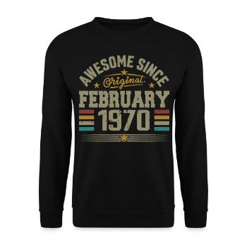 Février 1970 Cadeau 55e Anniversaire, Février 1970 - Sweat-shirt Unisexe - noir - Devant - Alina (178cm) & Michal (187cm)