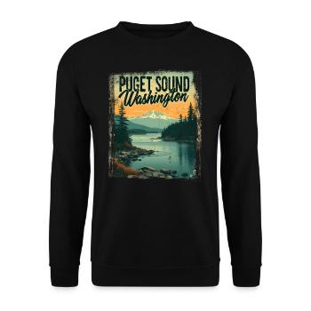 Puget Sound Bucht Washington State Retro Vintage - Unisex Pullover - Schwarz - Vorne - Alina (178cm) & Michal (187cm)