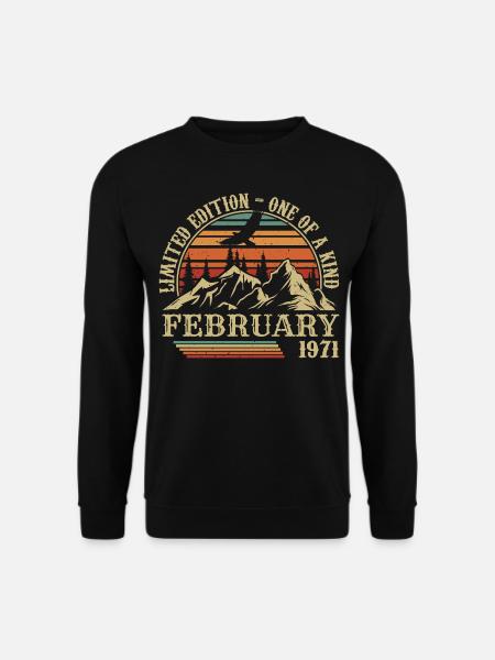 Februar 1971 Retro Geboren Februar 1971 Geburtstag - Unisex Pullover - Schwarz