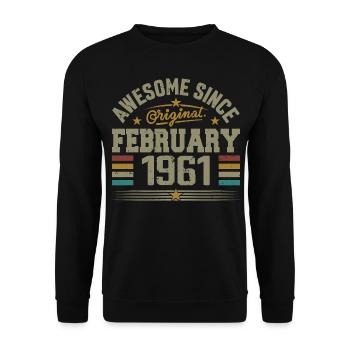 Février 1961 Cadeau 64e Anniversaire, Février 1961 - Sweat-shirt Unisexe - noir - Devant - Alina (178cm) & Michal (187cm)