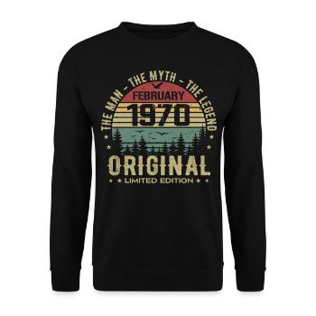 Anniversaire Février 1970 | Vintage Février 1970 - Sweat-shirt Unisexe - noir - Devant - Alina (178cm) & Michal (187cm)
