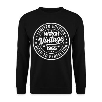 Jahrgang März 1965 - März 1965 Geburtstagsgeschenk - Unisex Pullover - Schwarz - Vorne - Alina (178cm) & Michal (187cm)