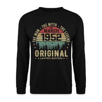 Geschenk zum 73. Jubiläum Original März 1952 - Unisex Pullover - Schwarz - Vorne - Alina (178cm) & Michal (187cm)