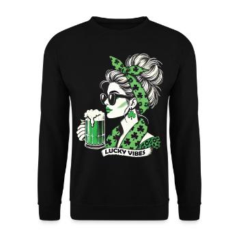 Happy Vibes St. Patrick's Day Woman - Unisex Sweatshirt - black - Front - Alina (178cm) & Michal (187cm)