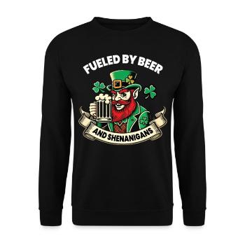 St. Patrick's Day Lustiger Leprechaun Mit Bier - Unisex Pullover - Schwarz - Vorne - Alina (178cm) & Michal (187cm)