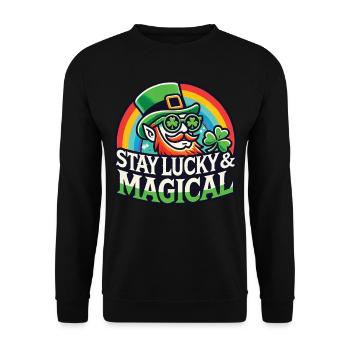 Bleib Glücklich & Magisch Am St. Patrick's Day - Unisex Pullover - Schwarz - Vorne - Alina (178cm) & Michal (187cm)