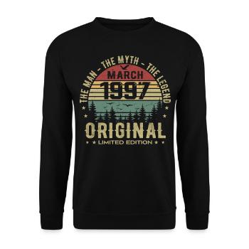 Cadeau pour le 28e Anniversaire Original Mars 1997 - Sweat-shirt Unisexe - noir - Devant - Alina (178cm) & Michal (187cm)