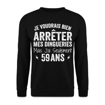 J'ai 59 ans - Anniversaire 59 ans, 59 ans - Sweat-shirt Unisexe - noir - Devant - Alina (178cm) & Michal (187cm)