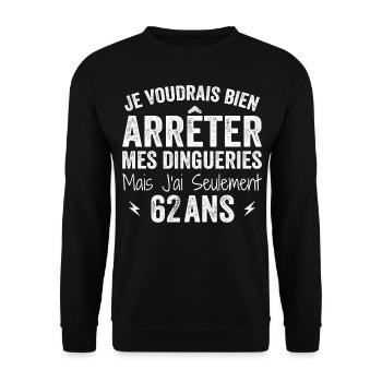 Cadeau 62e Anniversaire Droles 62 ans - Sweat-shirt Unisexe - noir - Devant - Alina (178cm) & Michal (187cm)