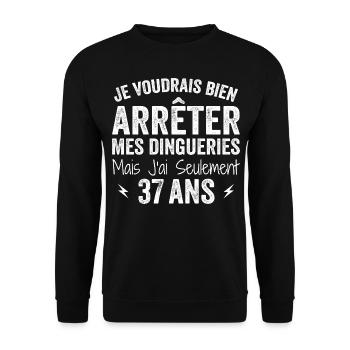 Cadeau 37e Anniversaire Droles 37 ans - Sweat-shirt Unisexe - noir - Devant - Alina (178cm) & Michal (187cm)