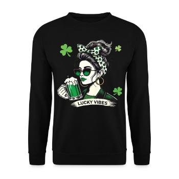 St. Patrick's Day Lucky Vibes Fashion Statement - Unisex Sweatshirt - black - Front - Alina (178cm) & Michal (187cm)