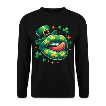 Saint-Patrick Funny Clover Lips - Sweat-shirt Unisexe - noir - Devant - Alina (178cm) & Michal (187cm)
