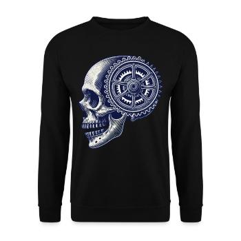 Fahrrad Schädel Getriebe Radsport Kunstwerk - Unisex Pullover - Schwarz - Vorne - Alina (178cm) & Michal (187cm)