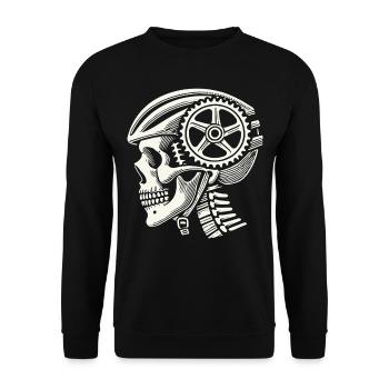 Fahrradfahrer Schädel Mit Kettenhelm Illustration - Unisex Pullover - Schwarz - Vorne - Alina (178cm) & Michal (187cm)