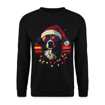 Border Collie mit Weihnachtsmütze und Sonnenbrille - Unisex Pullover - Schwarz - Vorne - Alina (178cm) & Michal (187cm)