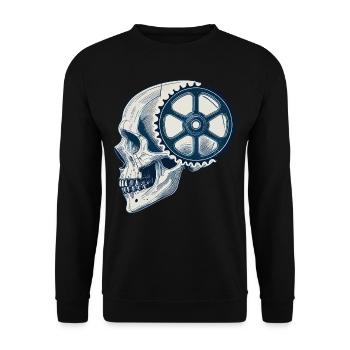 Fahrradliebhaber Schädel mit Zahnrad für Radsport - Unisex Pullover - Schwarz - Vorne - Alina (178cm) & Michal (187cm)