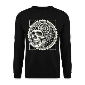 Fahrradliebhaber Schädel Zahnräder - Unisex Pullover - Schwarz - Vorne - Alina (178cm) & Michal (187cm)