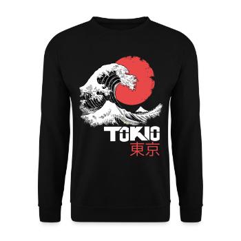 Tokyo Japan Asia Sea Wave Mountain Sun City - Unisex Sweatshirt - black - Front - Alina (178cm) & Michal (187cm)