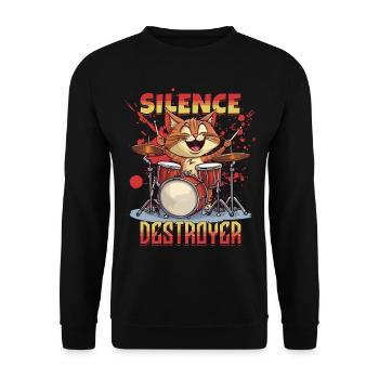 Schlagzeug Drums Silence Destroyer Katze Lustig - Unisex Pullover - Schwarz - Vorne - Alina (178cm) & Michal (187cm)